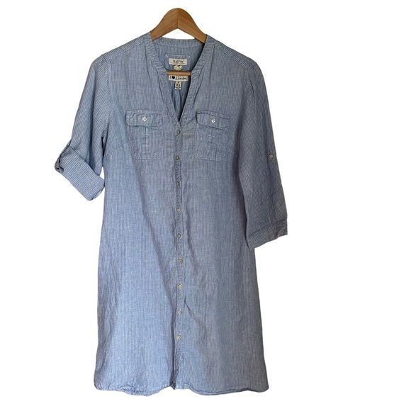Malvin Hamburg Germany Blue Stripe Linen Shirt Dress Size: 6 Small - Picture 12 of 12